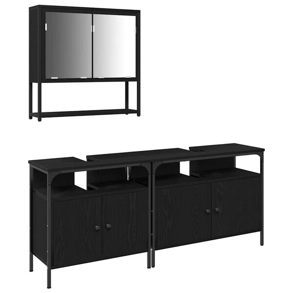 vidaXL Ensemble de mobilier de salle de bain avec &eacute;tag&egrave;re 3 pcs Noir