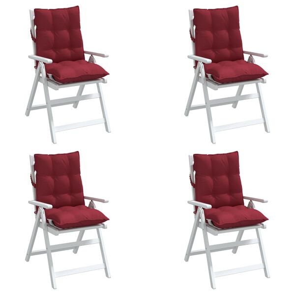 vidaXL Coussins de chaise &agrave; dossier bas lot de 4 rouge bordeaux