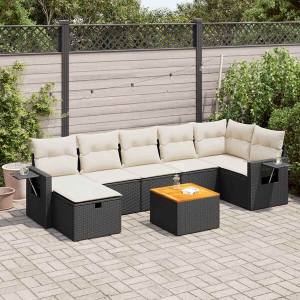 vidaXL Salon de jardin 8 pcs avec coussins noir r&eacute;sine tress&eacute;e