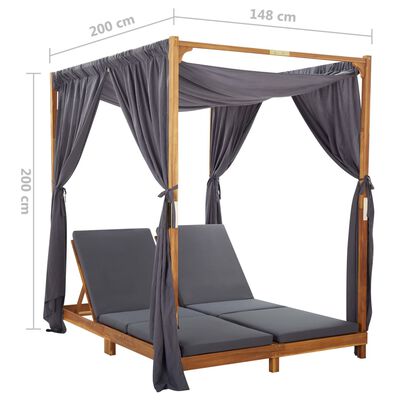 vidaXL Chaise longue double avec rideaux et coussins Bois d'acacia