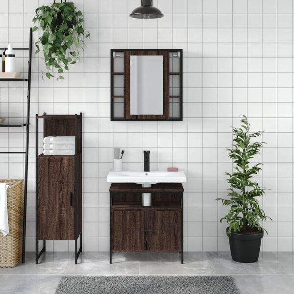vidaXL Ensemble d'armoires de salle de bain 3 pcs ch&ecirc;ne marron