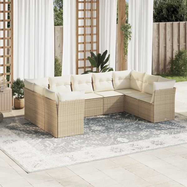 vidaXL Salon de jardin avec coussins 9 pcs beige r&eacute;sine tress&eacute;e