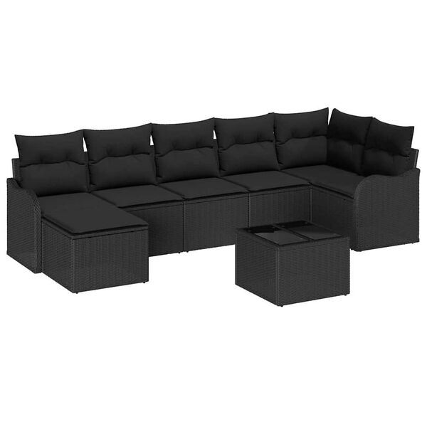 vidaXL Ensemble de canap&eacute; de jardin avec coussin 8 pcs Noir Poly rotin