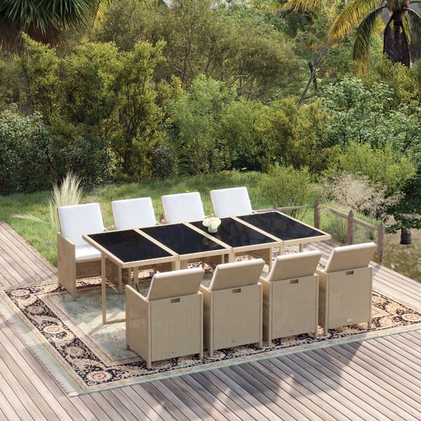 vidaXL Ensemble &agrave; manger de jardin et coussins 9 pcs Poly rotin Beige
