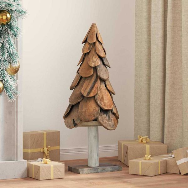 vidaXL Sapin de No&euml;l avec support Marron 90 cm Bois de teck solide
