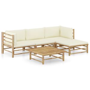 vidaXL Salon de jardin 5 pcs avec coussins blanc cr&egrave;me bambou