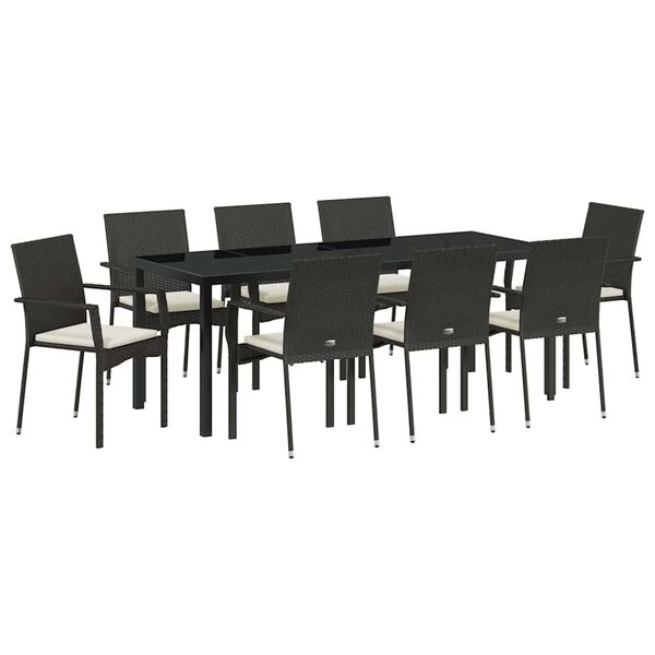 vidaXL Ensemble de salle à manger pour jardin 9 pcs Noir polyrotin