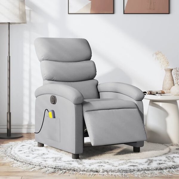 vidaXL Fauteuil de massage inclinable &eacute;lectrique gris clair tissu