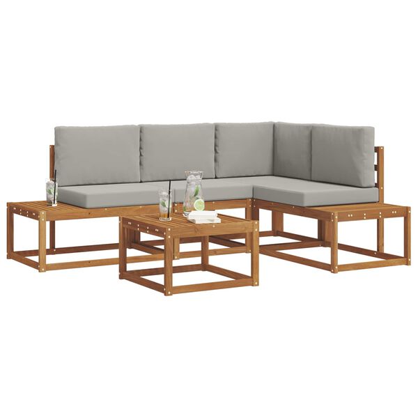 vidaXL Ensemble de canap&eacute;s d'ext&eacute;rieur 5 Pi&egrave;ce Gris Naturel et Clair