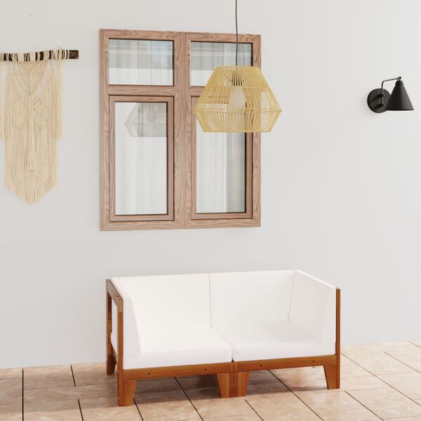 vidaXL Canapé 2 places avec coussins blanc crème Bois d'acacia massif