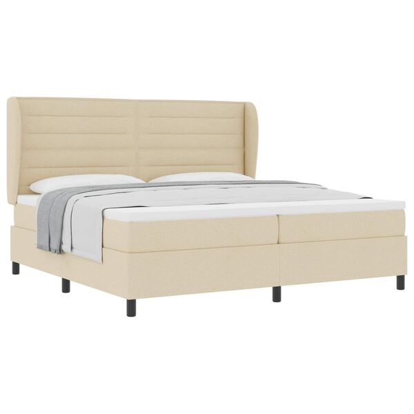vidaXL Lit &agrave; ressorts avec matelas Cr&egrave;me 200 x 200 cm tissu