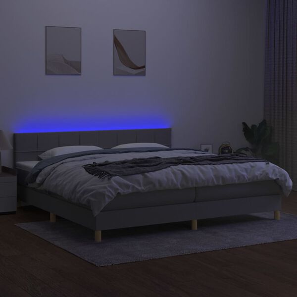vidaXL Sommier &agrave; lattes de lit matelas LED Gris clair 200x200 cm Tissu