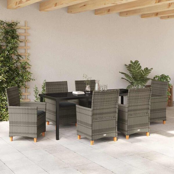 vidaXL Ensemble de salle &agrave; manger pour jardin 7 pcs Gris polyrotin