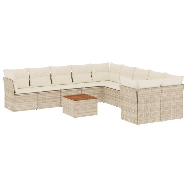 vidaXL Salon de jardin 11 pcs avec coussins beige r&eacute;sine tress&eacute;e