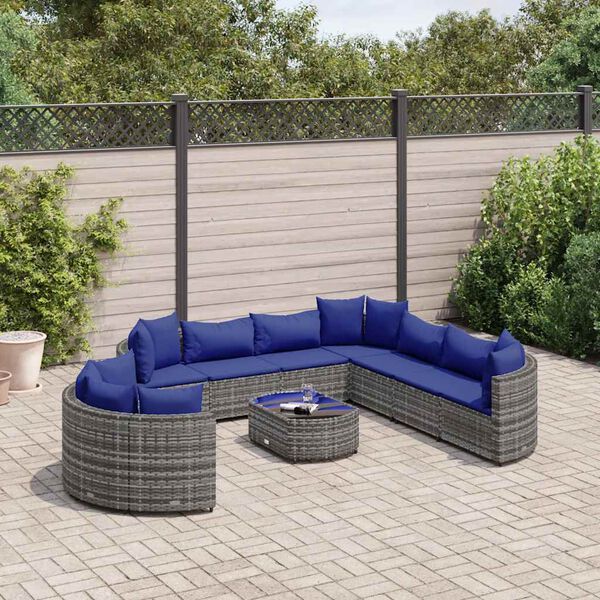 vidaXL Salon de jardin avec coussins 10 pcs gris r&eacute;sine tress&eacute;e