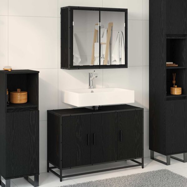 vidaXL Ensemble de mobilier de salle de bain 2 pcs Ch&ecirc;ne noir