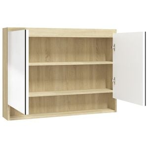 vidaXL Armoire &agrave; miroir de salle de bain 80x15x60cm MDF Blanc et ch&ecirc;ne