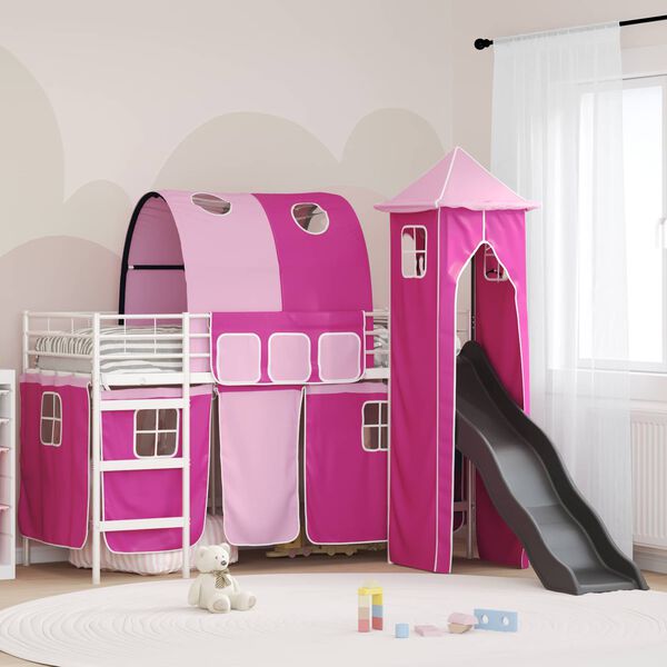 vidaXL Lit mezzanine pour enfants Blanc et rose 74,5 x 190 cm M&eacute;tал