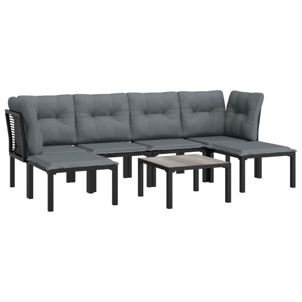 vidaXL Salon de jardin 7 pcs noir et gris résine tressée