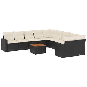 vidaXL Salon de jardin 11 pcs avec coussins noir r&eacute;sine tress&eacute;e