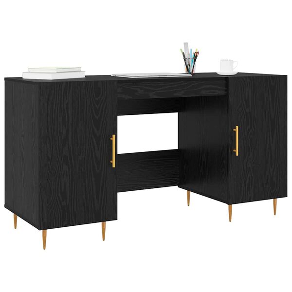 vidaXL Bureau avec porte Ch&ecirc;ne noir 140 x 50 x 75 cm Bois d'ing&eacute;nierie