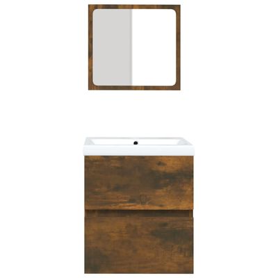 vidaXL Armoire lavabo de salle de bain et bassin et miroir Chêne fumé