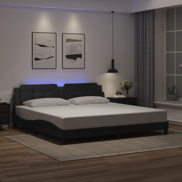 vidaXL Cadre de lit avec LED sans matelas Zadar noir 200x200 cm