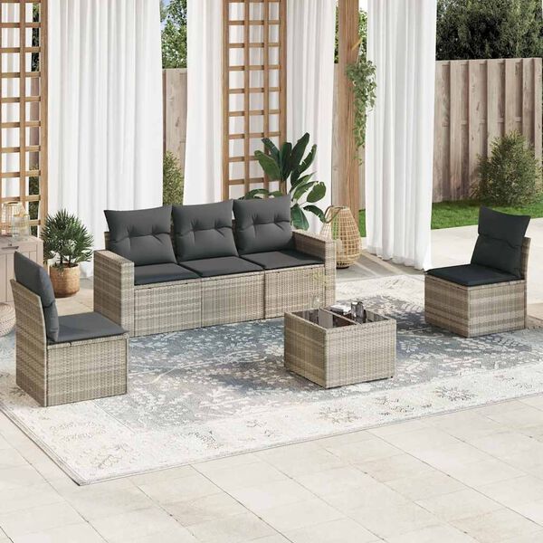 vidaXL Salon de jardin 6 pcs avec coussins gris clair r&eacute;sine tress&eacute;e