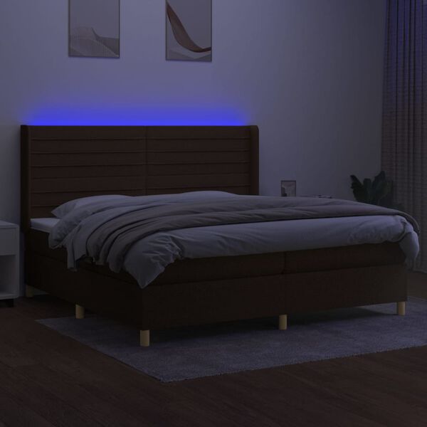 vidaXL Sommier &agrave; lattes de lit matelas et LED Marron fonc&eacute; 200x200 cm