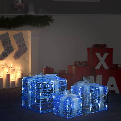 vidaXL Boîtes-cadeaux de Noël décoratives 3 pcs Acrylique Blanc froid