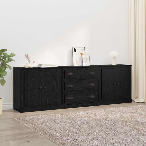 vidaXL Buffets 3 pcs Ch&ecirc;ne noir 70 x 35,5 x 67,5 cm Bois d'ing&eacute;nierie