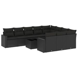 vidaXL Salon de jardin 11 pcs avec coussins noir r&eacute;sine tress&eacute;e