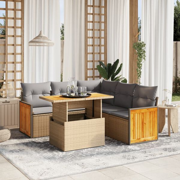 vidaXL Salon de jardin avec coussins 6 pcs beige r&eacute;sine tress&eacute;e