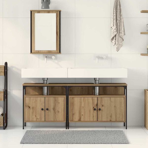 vidaXL Meubles de salle de bain 3 pcs Marron Bois d'ing&eacute;nierie