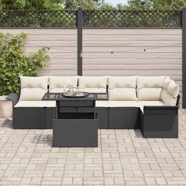 vidaXL Ensemble de canap&eacute; de jardin avec coussin 7 pcs Noir Poly rotin