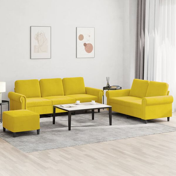 vidaXL Ensemble de canap&eacute;s 3 pcs avec coussins Jaune Velours
