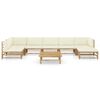 vidaXL Salon de jardin 8 pcs avec coussins blanc cr&egrave;me bambou
