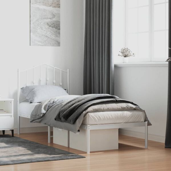 vidaXL Cadre de lit m&eacute;tal sans matelas avec t&ecirc;te de lit blanc 75x190cm