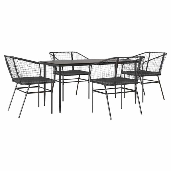 vidaXL Ensemble &agrave; manger de jardin et coussins 5 pcs noir rotin verre