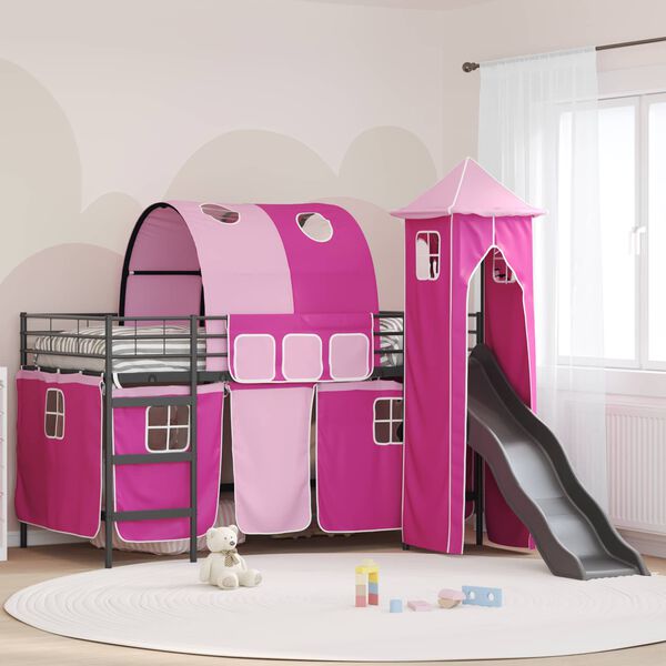 vidaXL Lit mezzanine pour enfants Noir et rose 79,5 x 200 cm M&eacute;tал