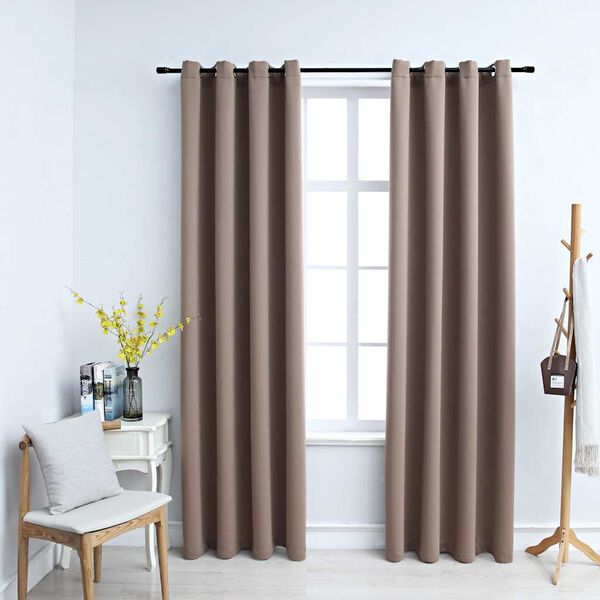 vidaXL Rideaux occultants avec anneaux en m&eacute;tal 2 pcs Taupe 140x175 cm