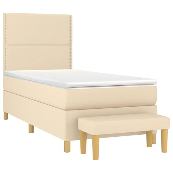 vidaXL Sommier &agrave; lattes de lit et matelas Cr&egrave;me 90x190 cm Tissu