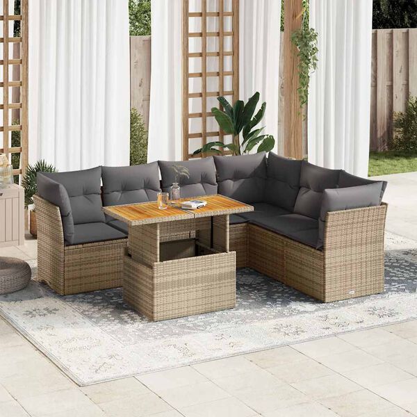 vidaXL Salon de jardin avec coussins 7 pcs beige r&eacute;sine tress&eacute;e