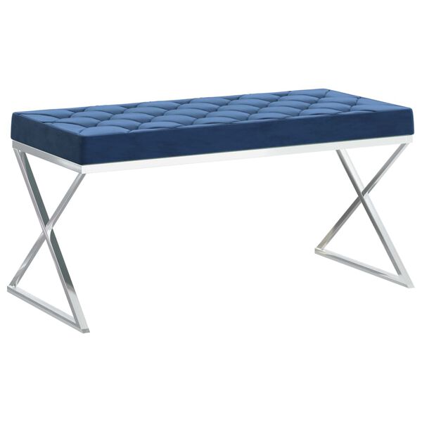 vidaXL Banc 97 cm Bleu Velours et acier inoxydable