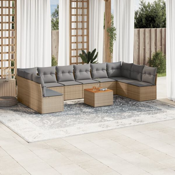vidaXL Salon de jardin et coussins 11 pcs m&eacute;lange beige r&eacute;sine tress&eacute;e