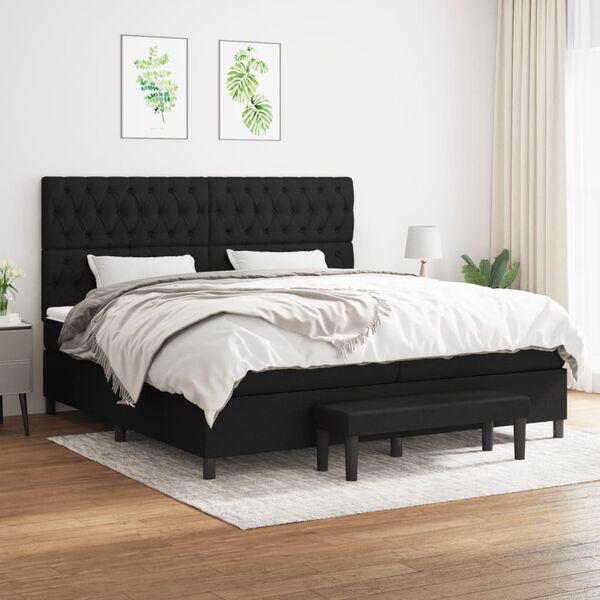 vidaXL Sommier &agrave; lattes de lit avec matelas Noir 200x200 cm Tissu