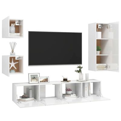 vidaXL Ensemble de meuble TV 5 pcs Blanc brillant Aggloméré