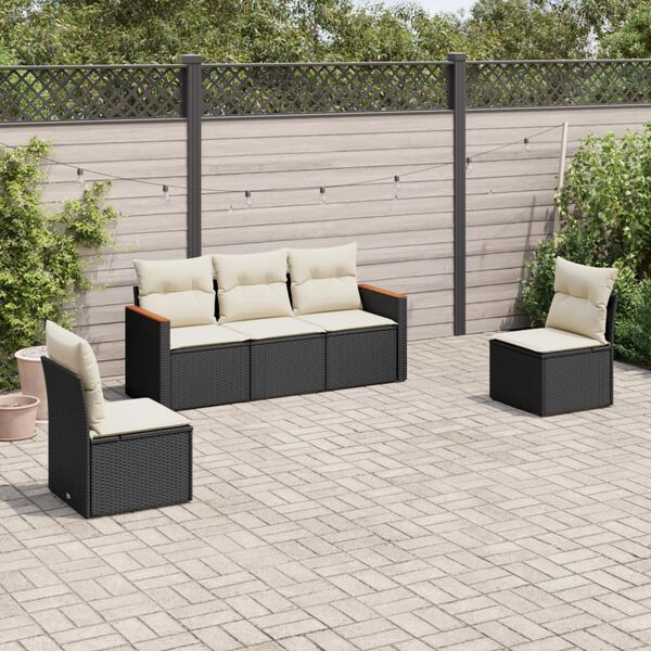 vidaXL Salon de jardin 5 pcs avec coussins noir r&eacute;sine tress&eacute;e