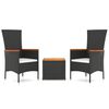vidaXL Ensemble de salon de jardin 3 pcs noir poly rotin et acacia