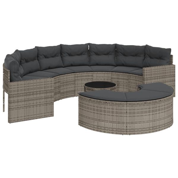 vidaXL Salon de jardin 3 pcs demi-rond gris résine tressée